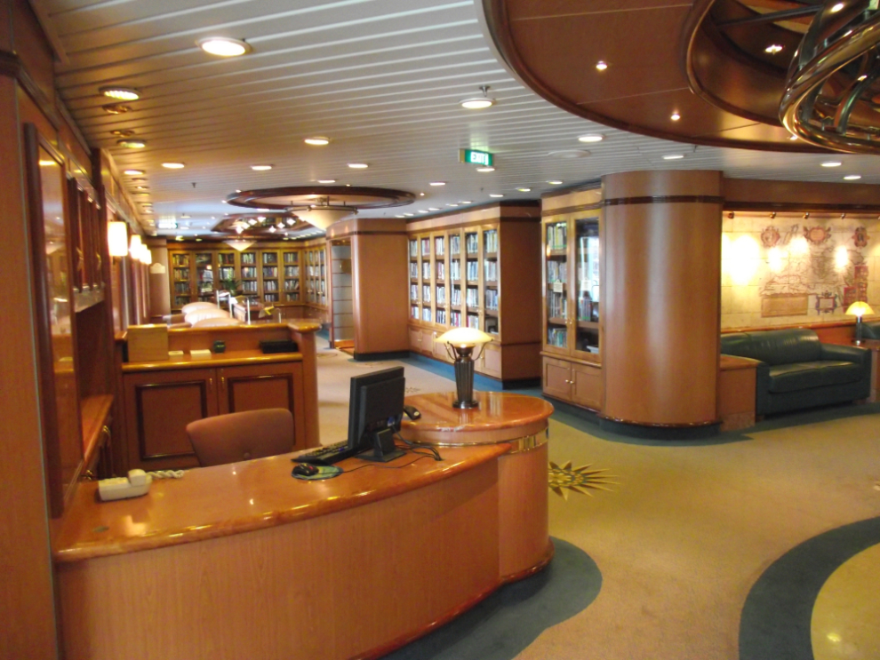 The comfortable and well stocked library on the Coral Princess