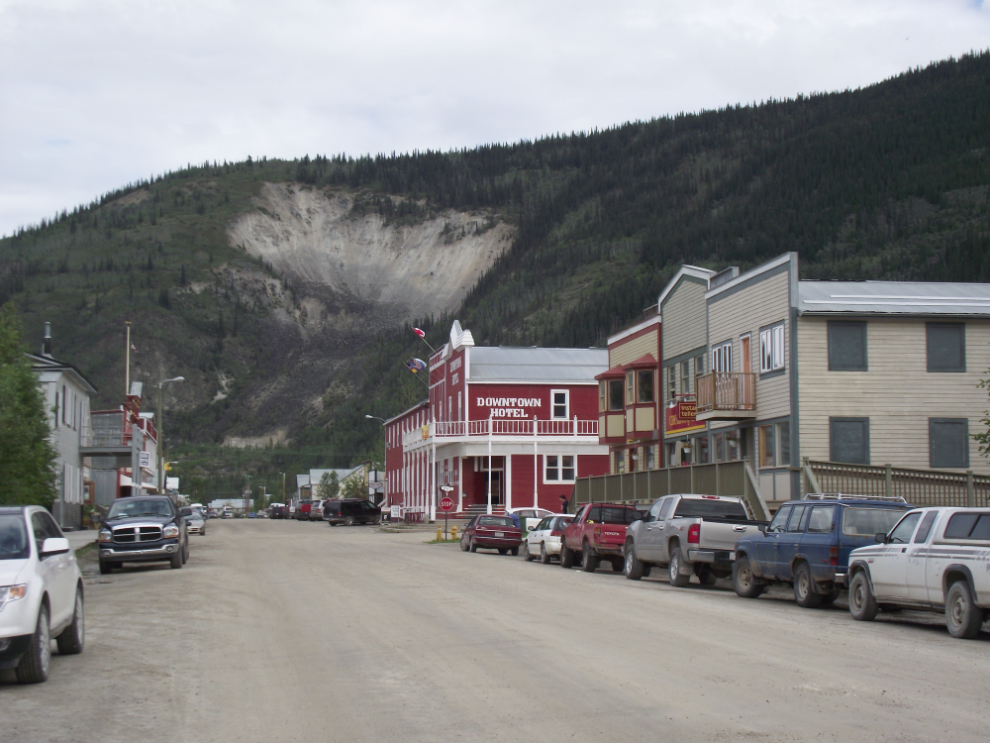 One of the classic views of Dawson, looking up 2nd Avenue to the Moosehide Slide.