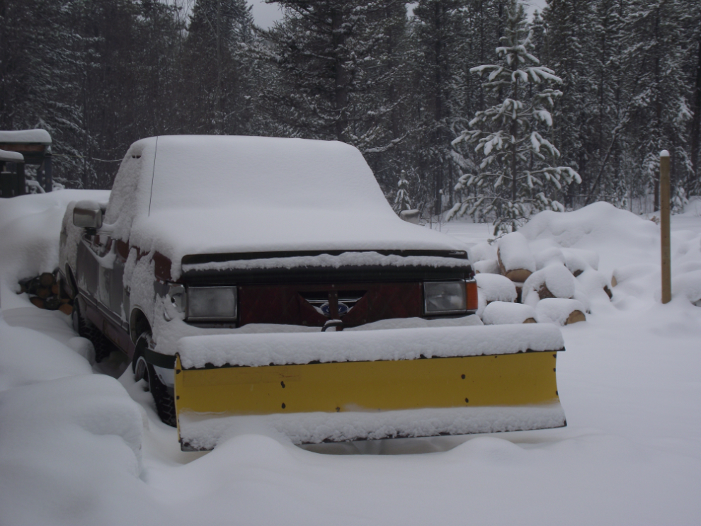 Snow Bear plow on an old Ford pickup