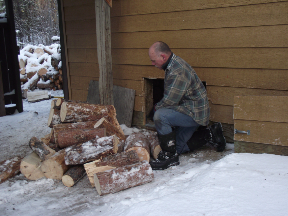 Loading firewood room into the basement
