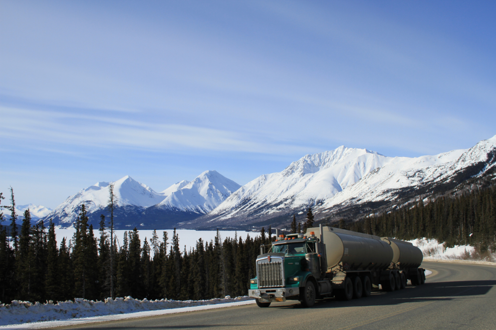 Fuel truck at Tutshi Lake, BC