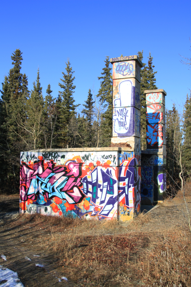 Graffiti on an old concrete incinerator at Whitehorse