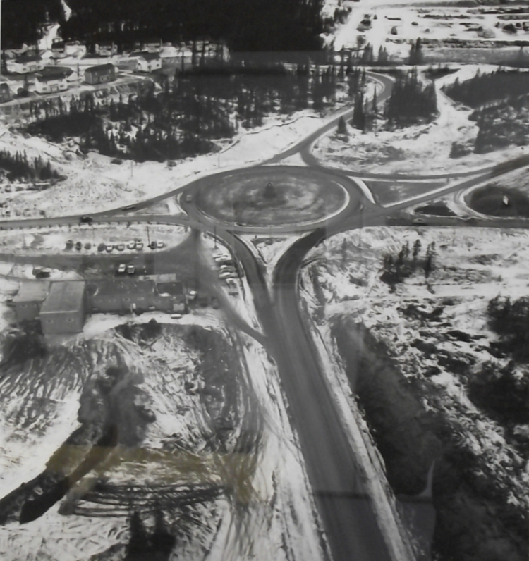 Alaska Highway traffic circle at Whitehorse, Yukon in 1965