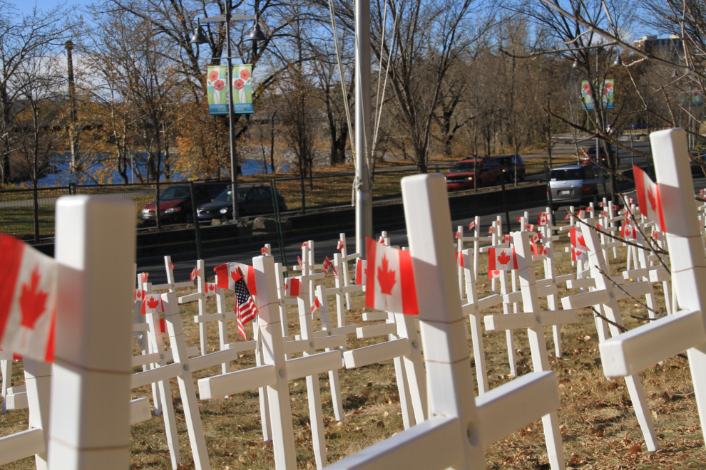 Crosses along Memorial Drive in Calgary
