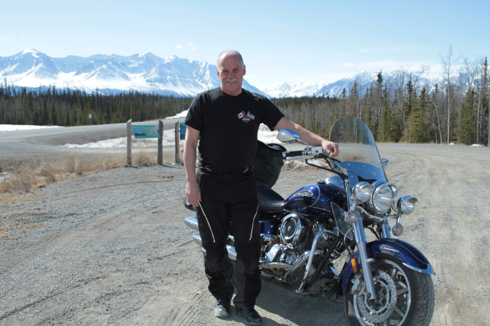 Murray Lundberg with his V-Star 1100 Classic at the rest area at Km 1566, Alaska Highway