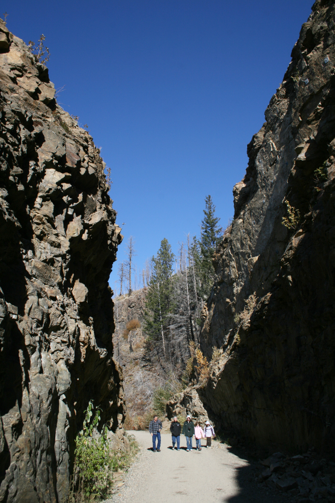 A rock cut on the Kettle Valley Railway grade at Myra Canyon, BC