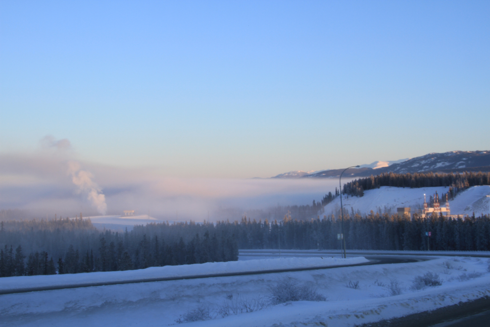 Driving down Robert Service Way into the ice fog at -40C