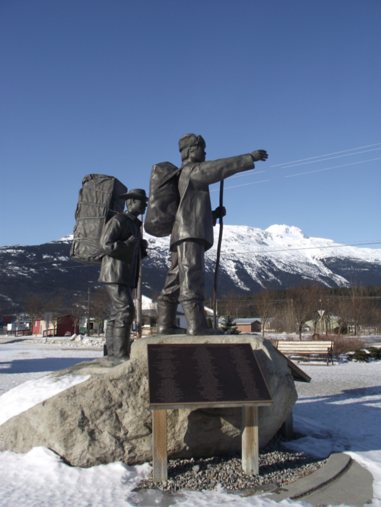 Chuck Buchanan's statue of a Klondike gold prospector, with his Tlingit Indian guide pointing the way to the gold.