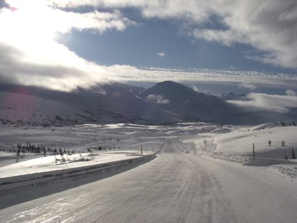 The South Klondike Highway near Summit Lake in February