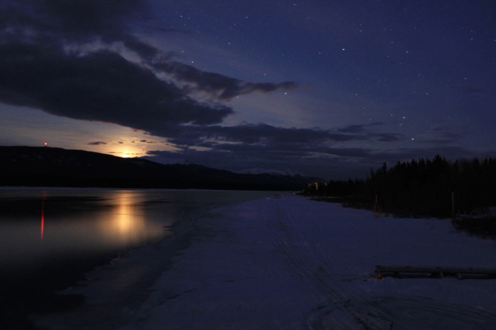 Late-winter moonrise along the Six Mile River, Yukon