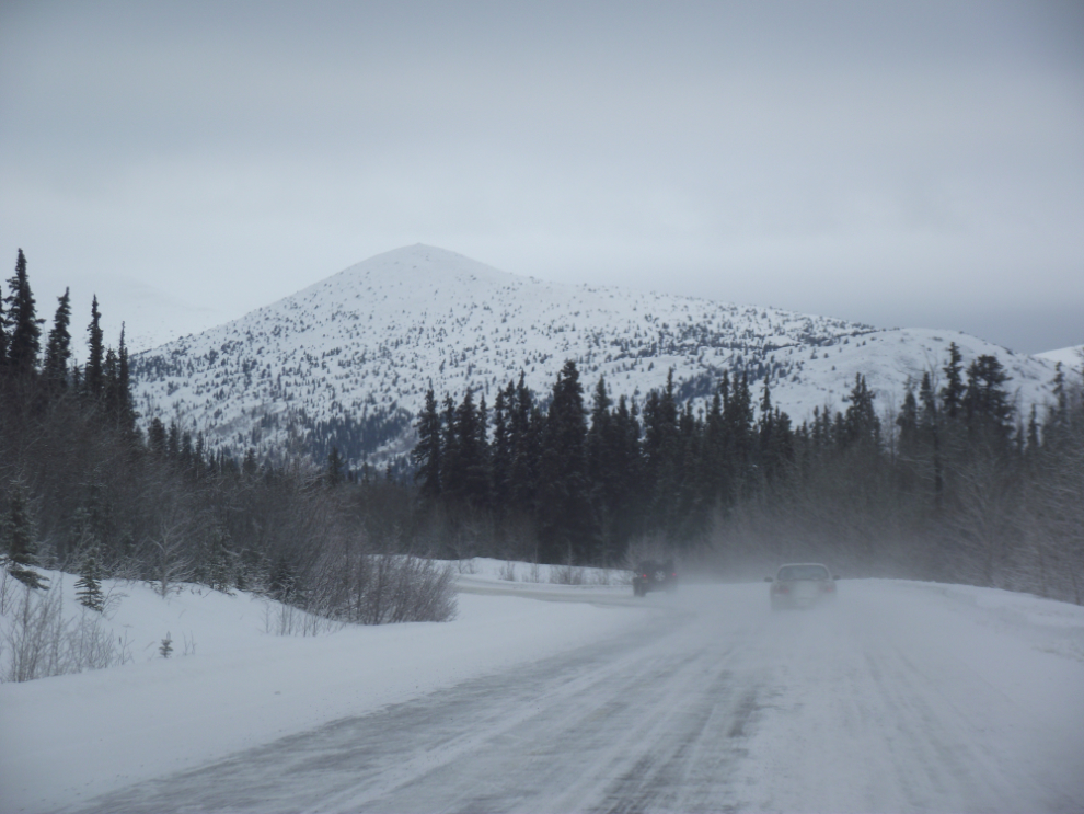 Heavy traffic on the South Klondike Highway in February - 2 vehicles ahead of me