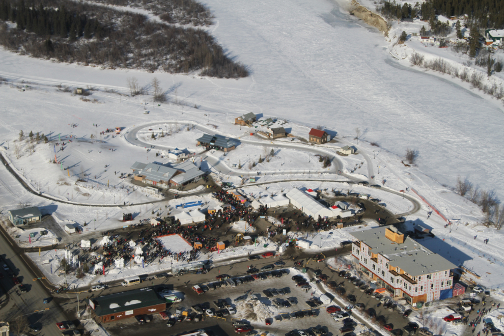 Helicopter view of Shipyards Park at Whitehorse, Yukon