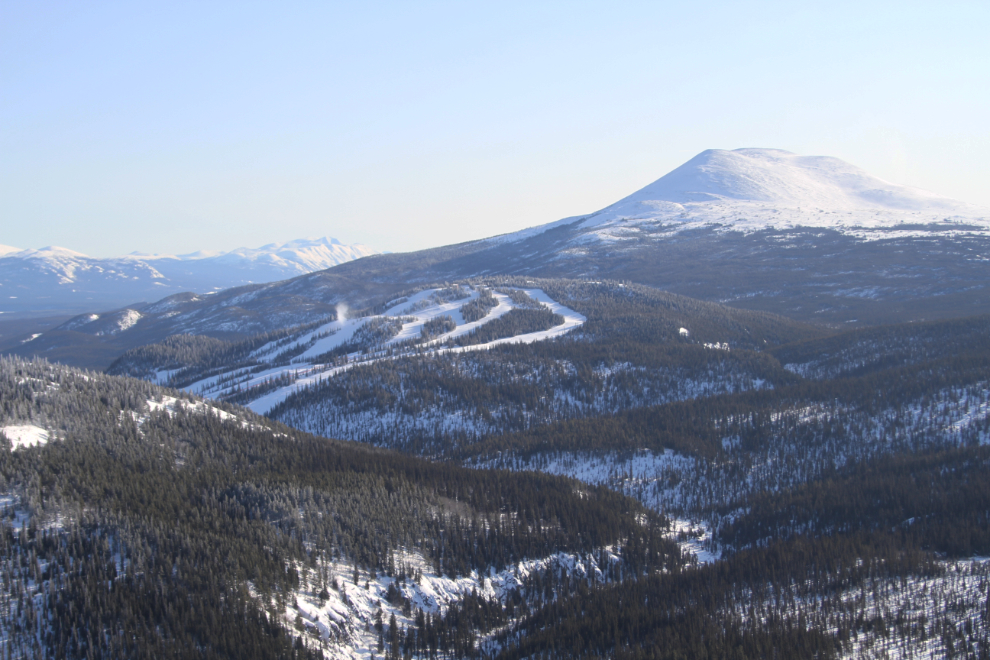 Helicopter view of the Mount Sima ski hill and Golden Horn