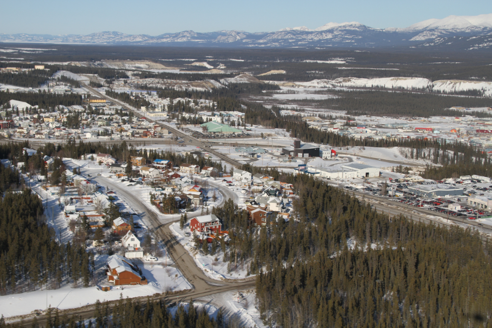 Helicopter view of the Hillcrest subdivision at Whitehorse, Yukon