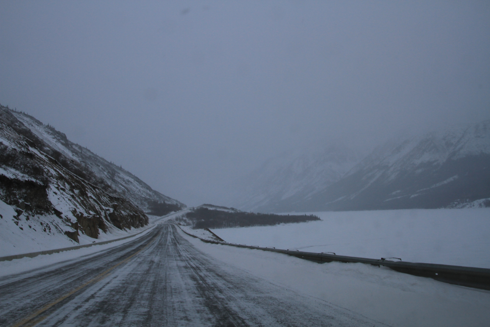 The South Klondike Highway along Windy Arm in the winter