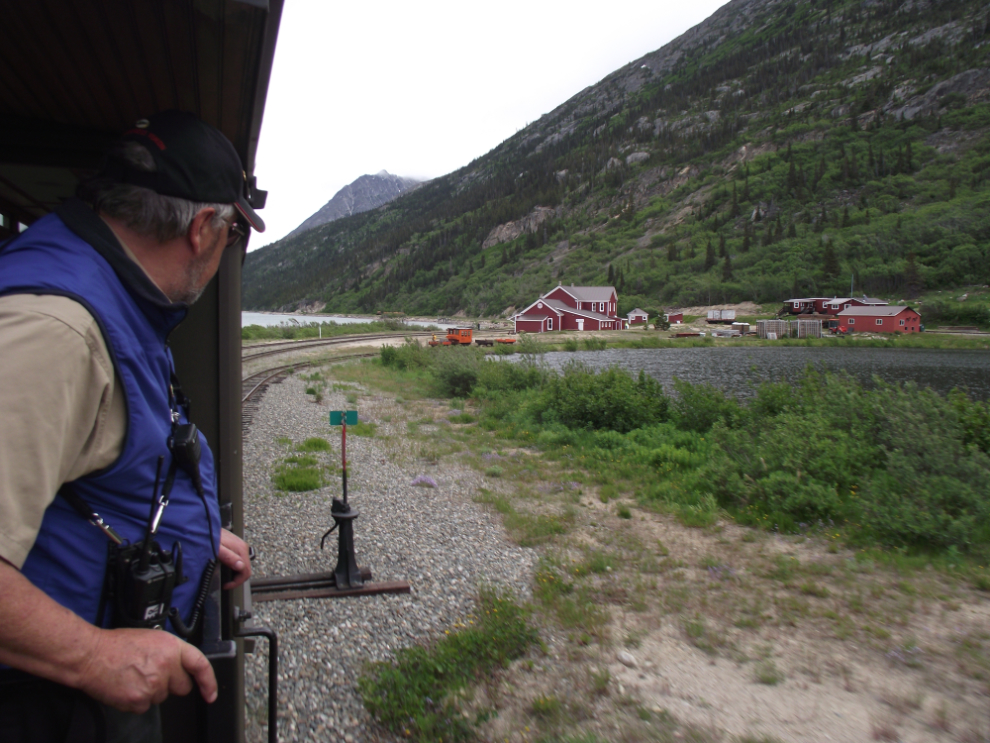 Train guide Peter Carr on the White Pass & Yukon Route railway