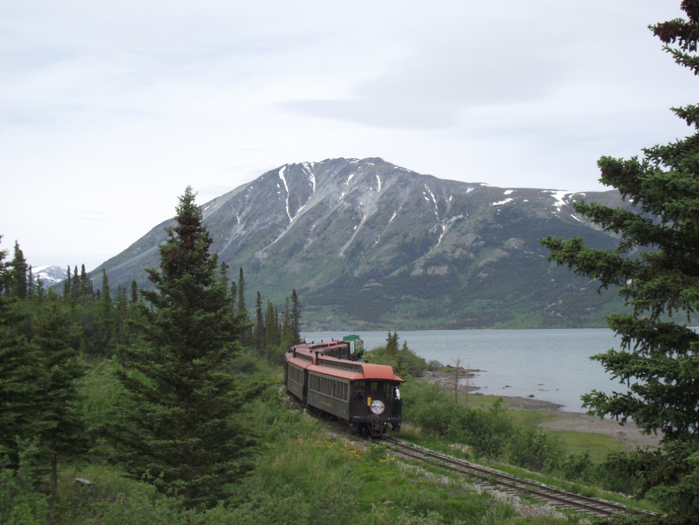 A White Pass train going by our Carcross cabin