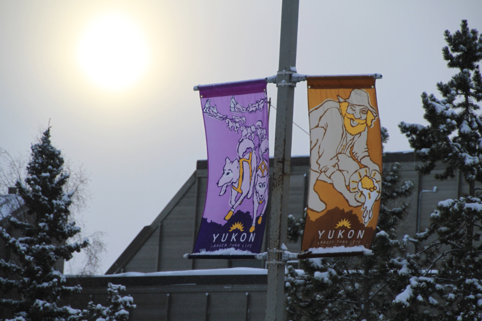 Street banner in Whitehorse in November