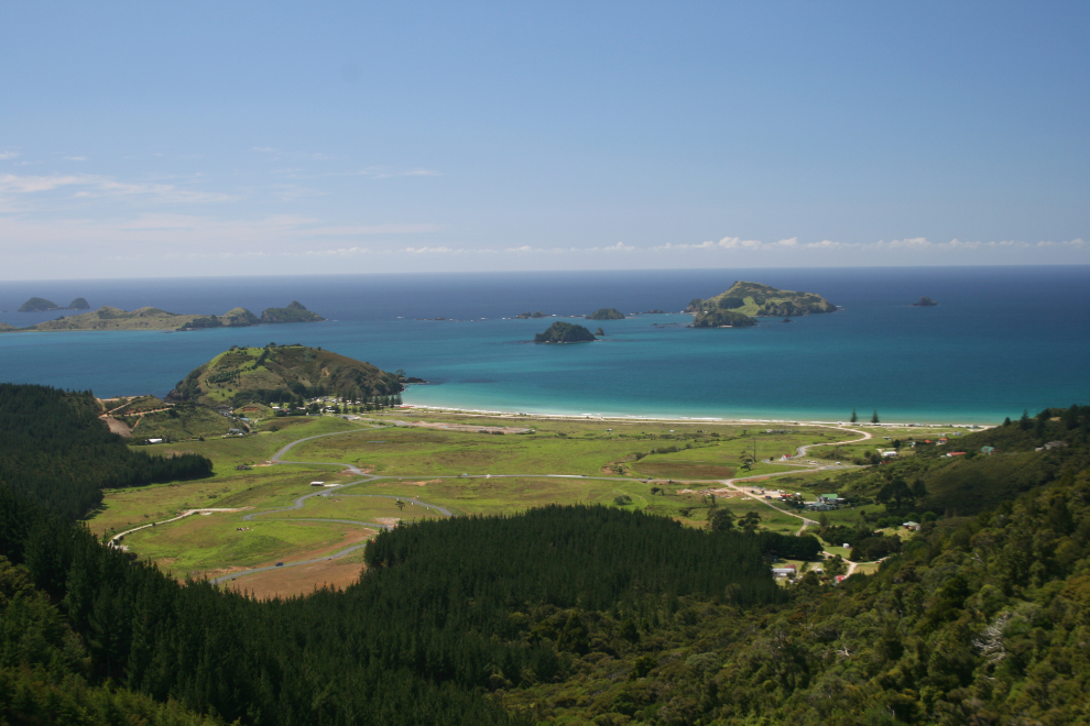 A view of Matauri Bay from the side of Wainui Road, New Zealand.