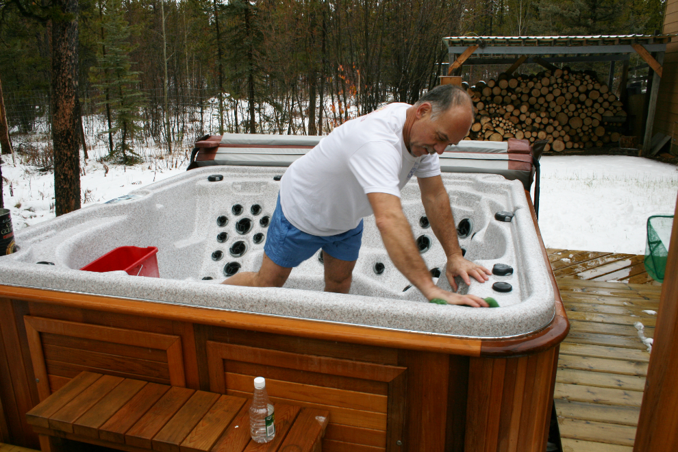 Pre-winter hot tub cleaning.