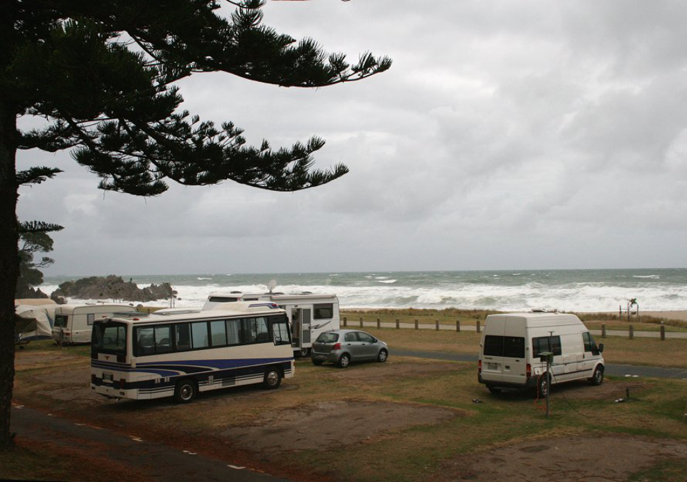 Here we sit in our cozy little motorhome in Mt. Maunganui, on the edge of one of New Zealand’s best surfing beaches
