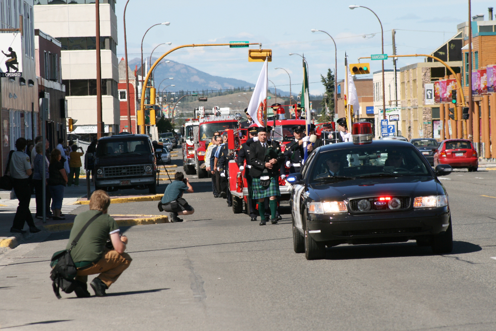 Funeral procession for Marty Dobbin, Yukon Fire Marshal