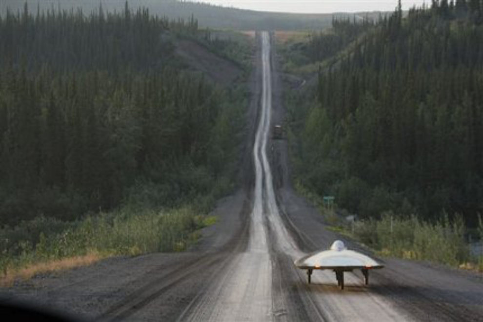The Power of One (Xof1) solar car on the Dempster Highway