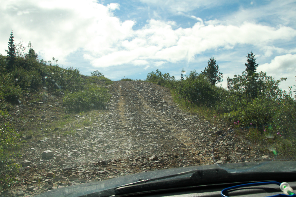 A particularly rough and steep section of the 4x4 road up Mt. McIntyre at Whitehorse.