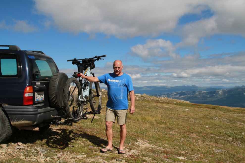 Murray Lundberg with his e-bike on Mt. McIntyre at Whitehorse, Yukon