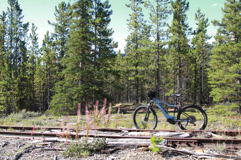E-bike on the long-abandoned White Pass & Yukon Route railway line between Spirit Lake and Carcross, Yukon