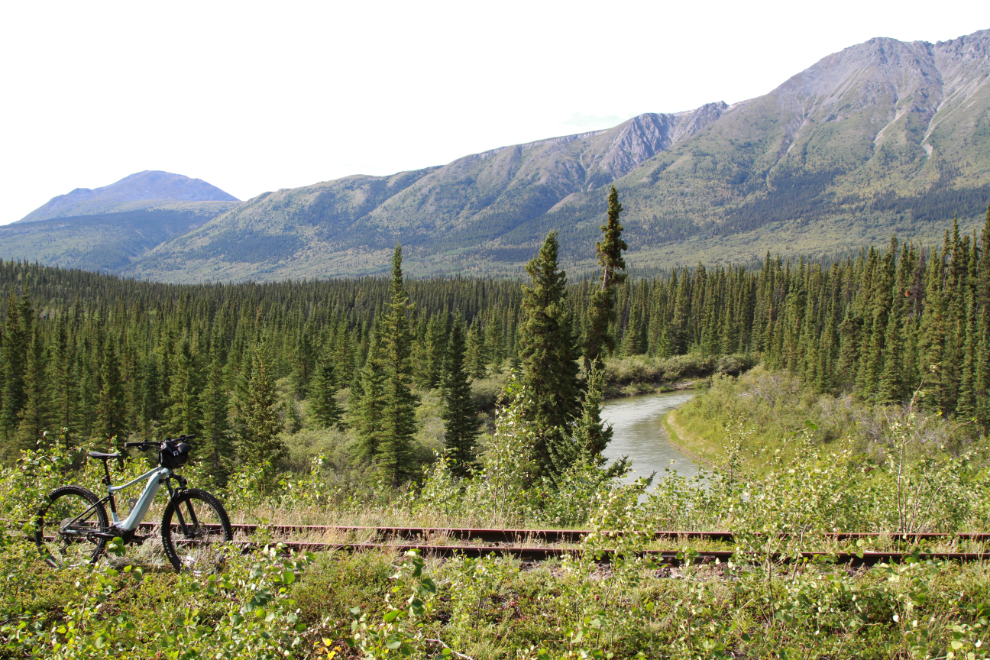 E-biking the WP&YR railway line along the Watson River, Yukon