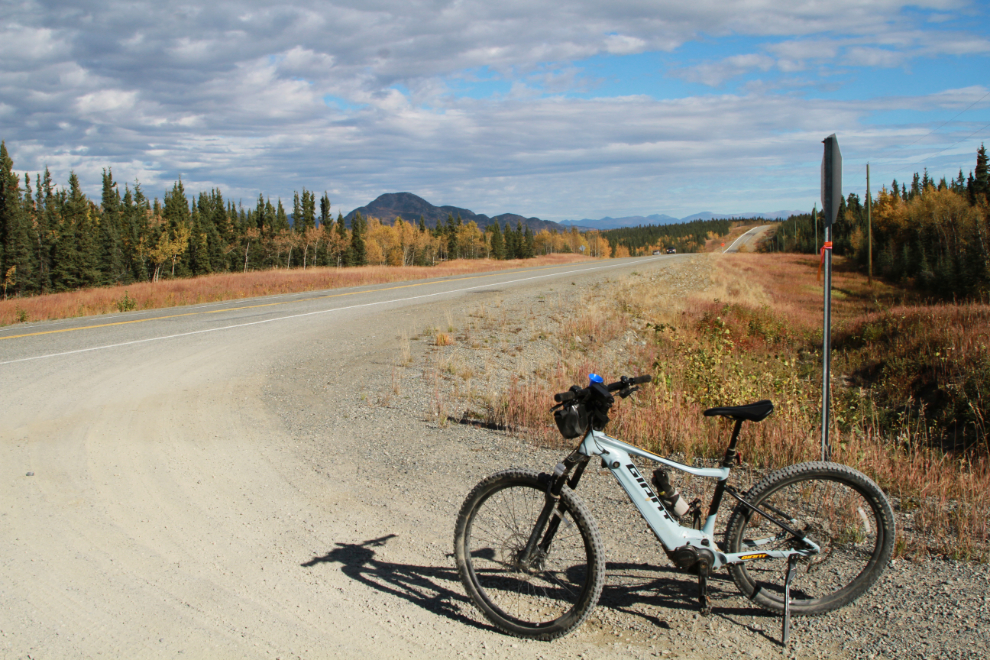 E-bike on the Alaska Highway west of Whitehorse