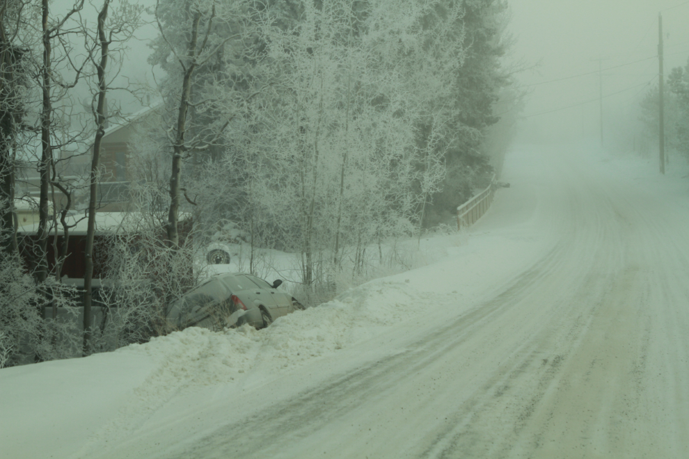 A car off the road in Whitehorse at -38C