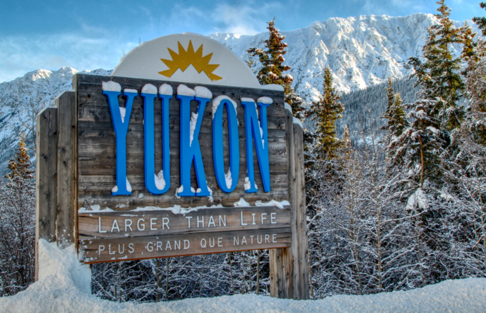 Welcome to the Yukon - on the South Klondike Highway in January