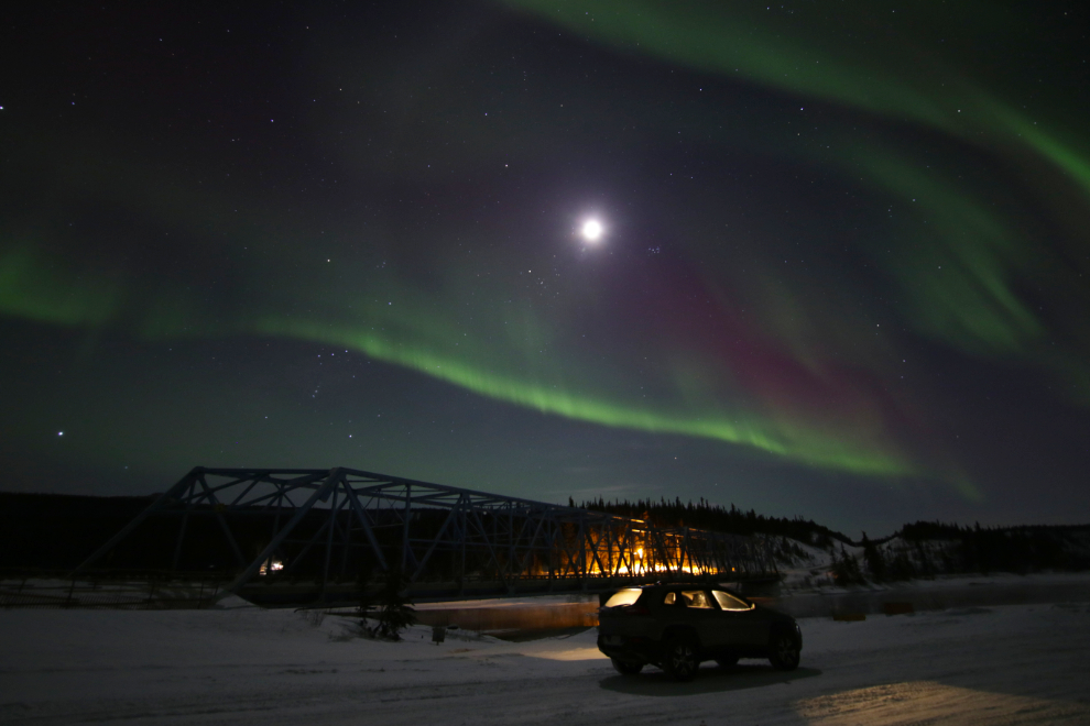 Aurora borealis over the Yukon River Bridge just east of Whitehorse