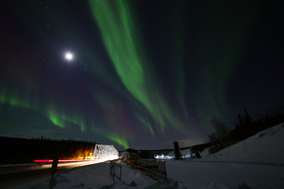 Aurora borealis over the Yukon River Bridge just east of Whitehorse