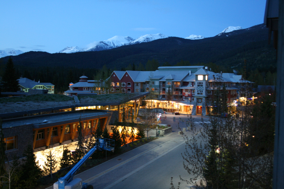 The evening view from our room at the Delta Whistler Hotel