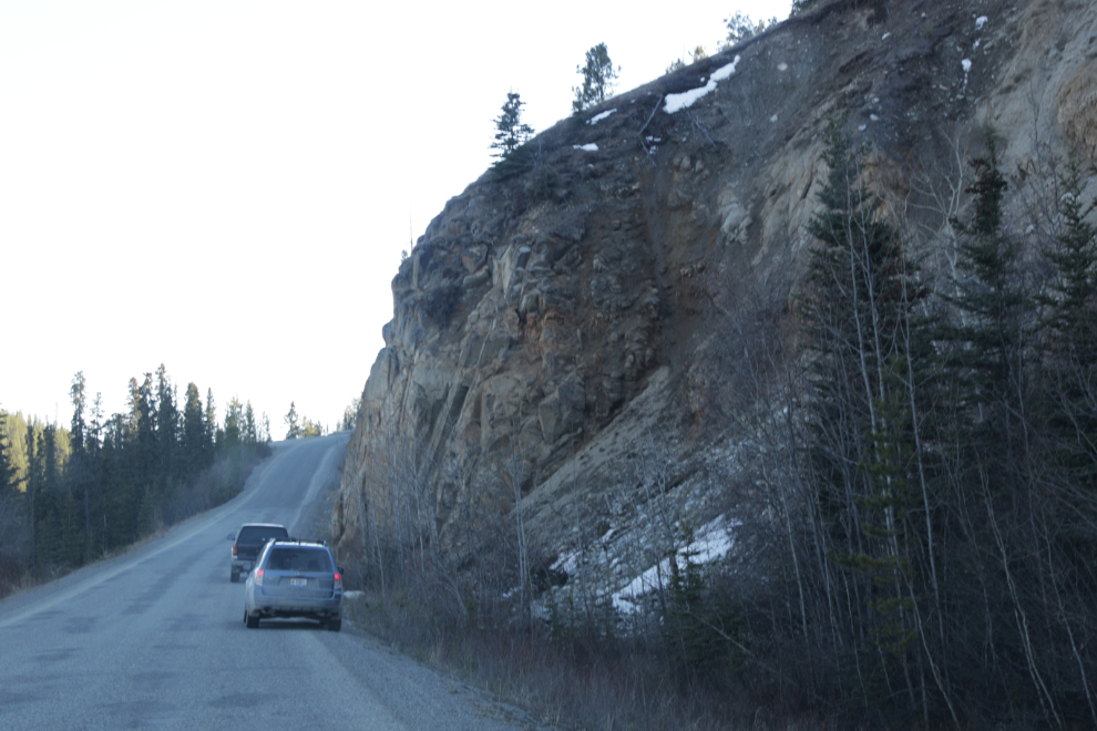 An outcropping of granodiorite along the Fish Lake Road at Whitehorse, Yukon.