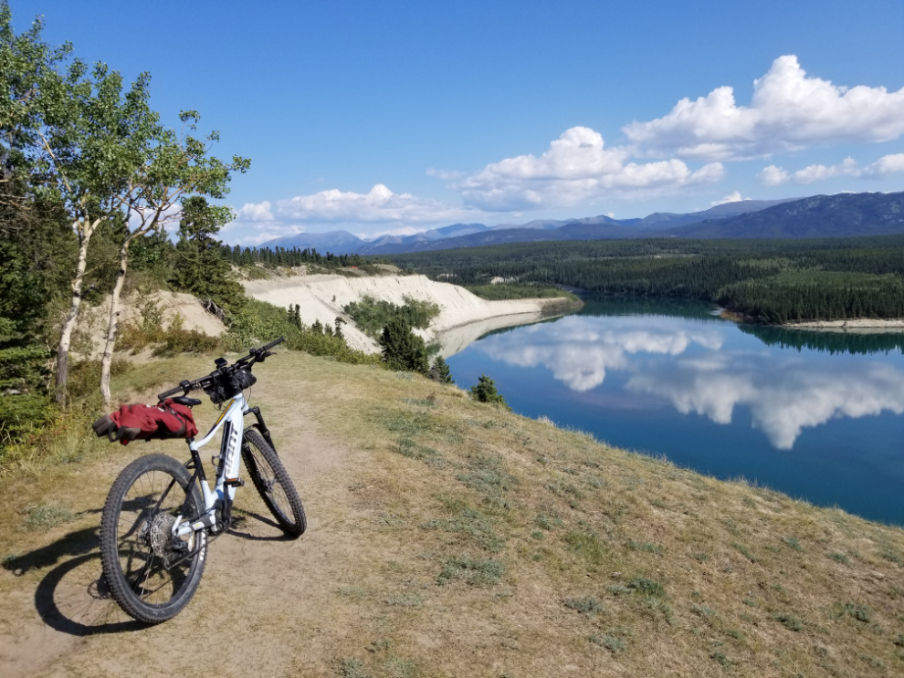 Riding the Caboodle trail along the Yukon River at Whistle Bend in Whitehorse.