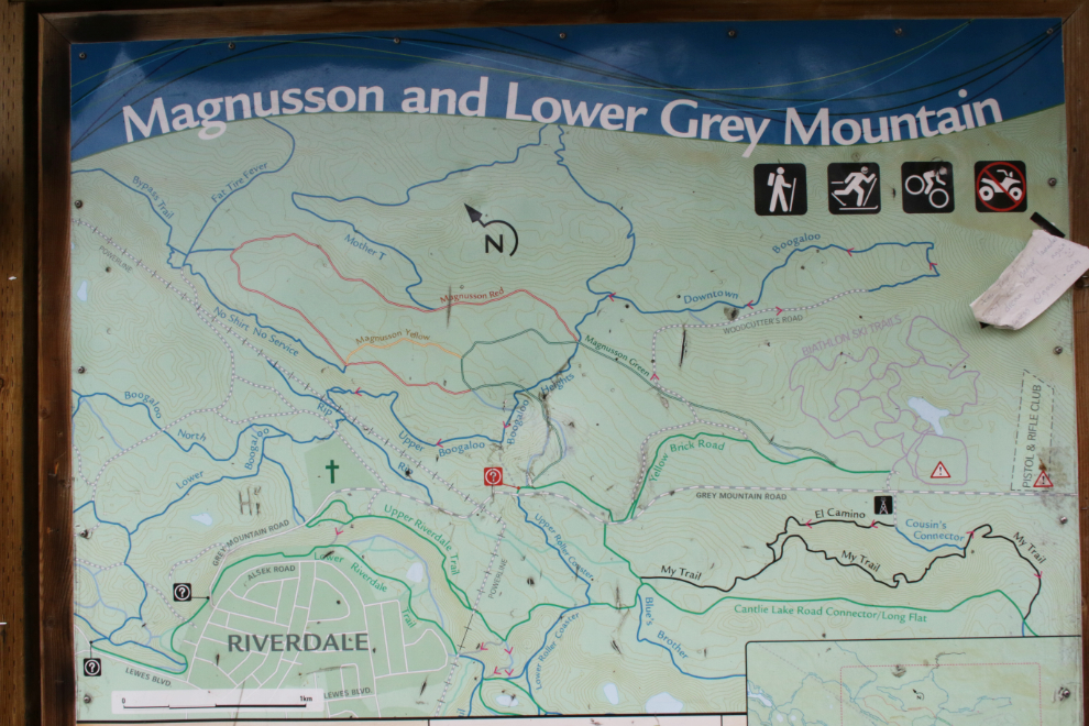 Map of the lower trails on Grey Mountain at Whitehorse, Yukon