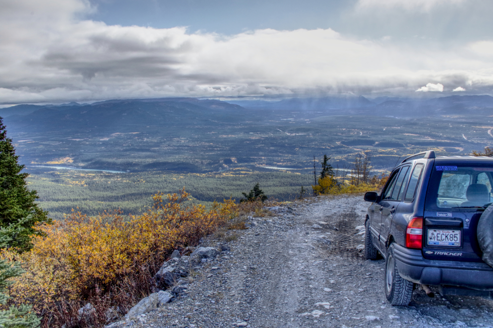 My Chevy Tracker on the road down Grey Mountain at Whitehorse, Yukon