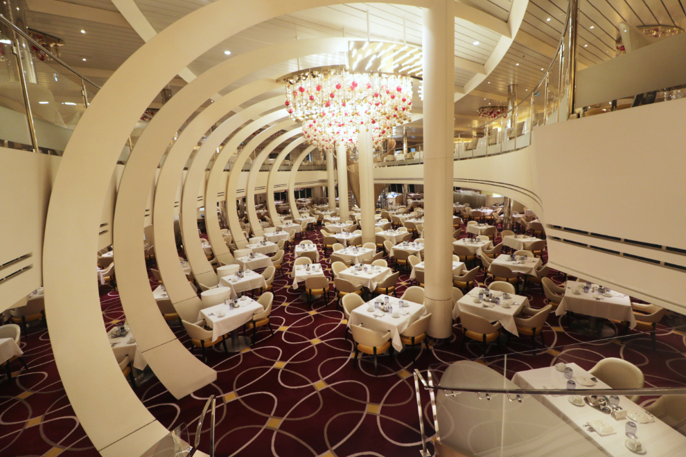 The lower floor of the main dining room on the cruise ship Koningsdam.