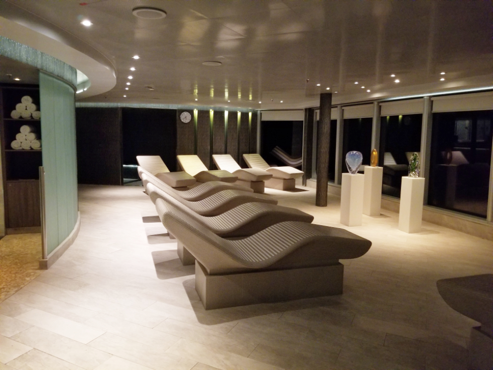 Ceramic loungers on the cruise ship Koningsdam.