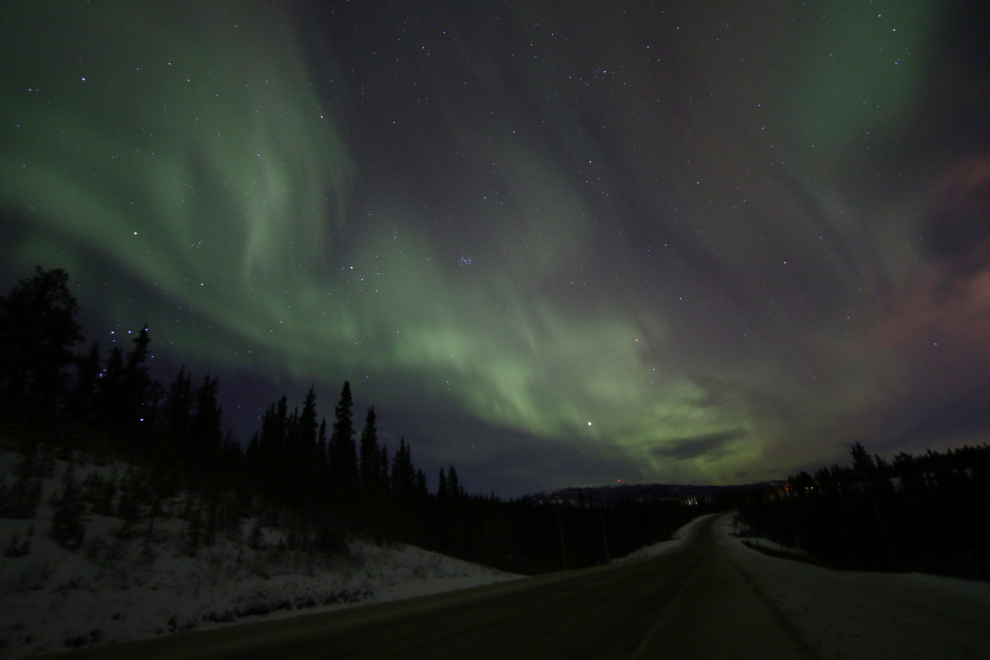 The Northern Lights over the Alaska Highway south of Whitehorse