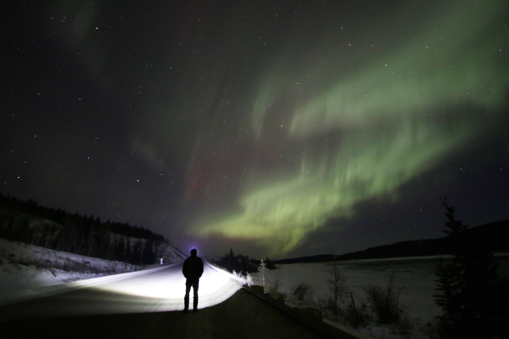 The Northern Lights over the Alaska Highway south of Whitehorse