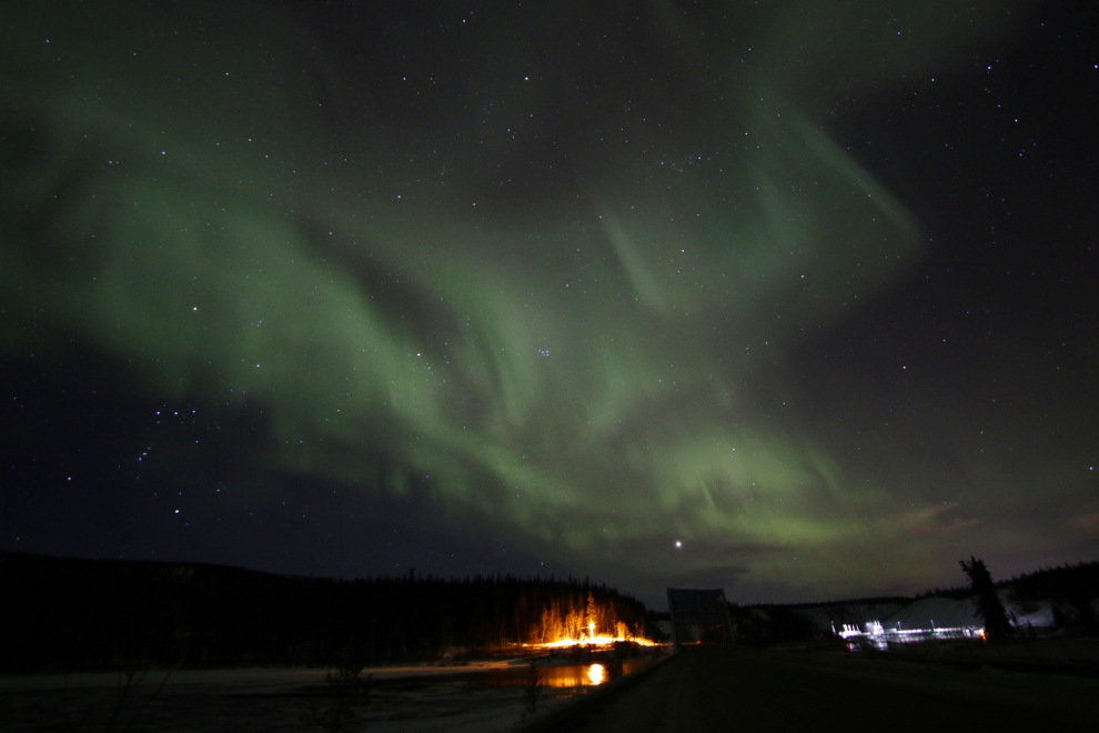 The Northern Lights over the Yukon River Bridge south of Whitehorse