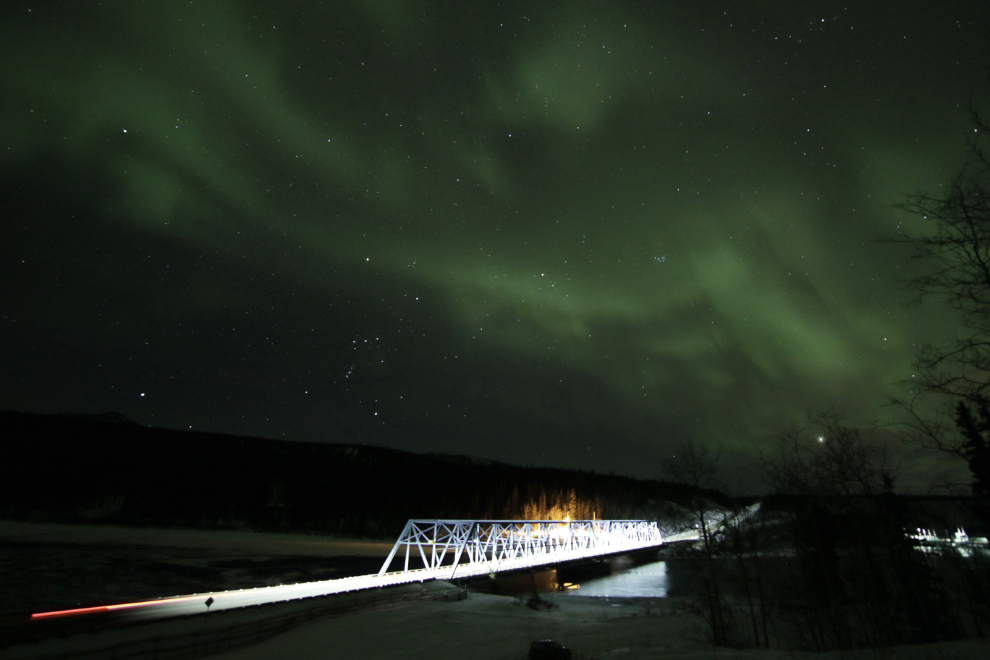 The aurora borealis over the Yukon River Dam on the Alaska Highway south of Whitehorse
