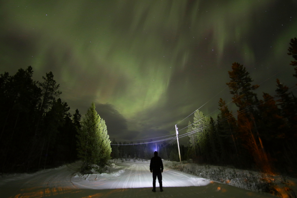The aurora borealis at Mary Lake, south of Whitehorse