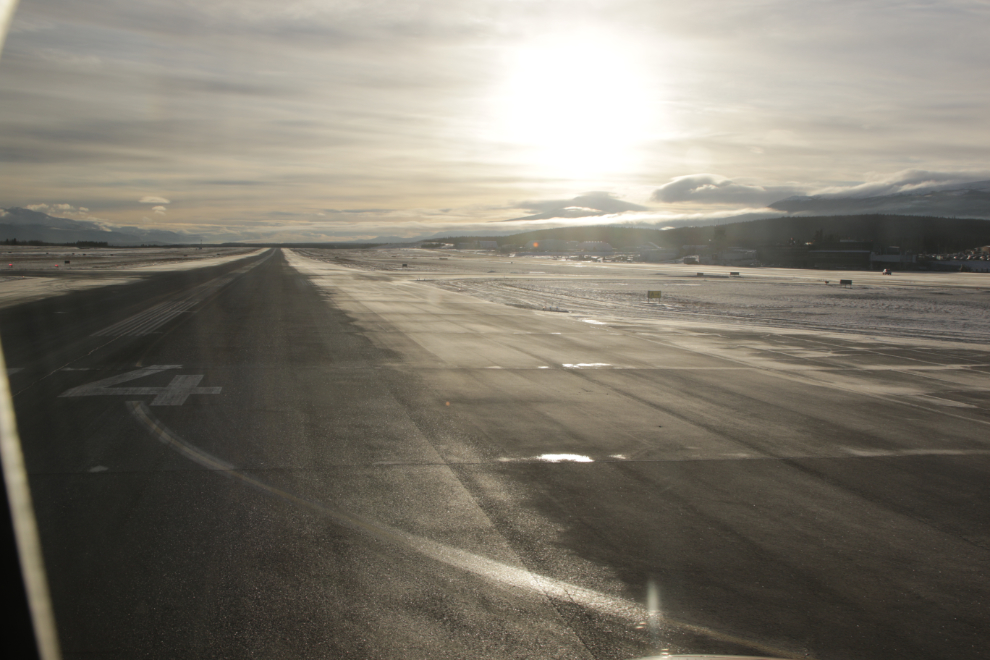 Lining up on YXY Runway 14R to take off.
