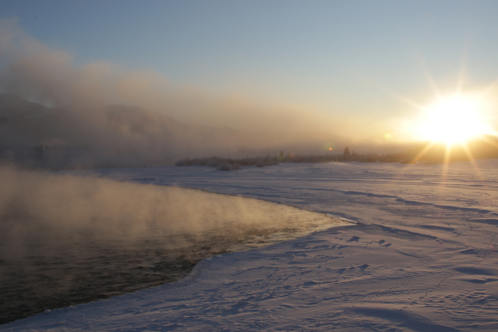 Open water on the Yukon River steaming at -40C in Whitehorse, Yukon
